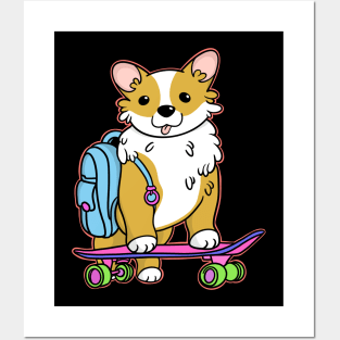 Corgi on skateboard Posters and Art